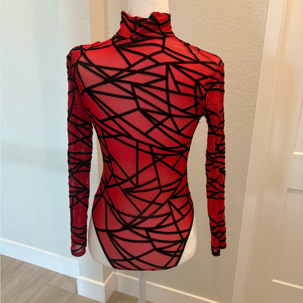 Chic Red Geometric Pattern Bodysuit - image 2